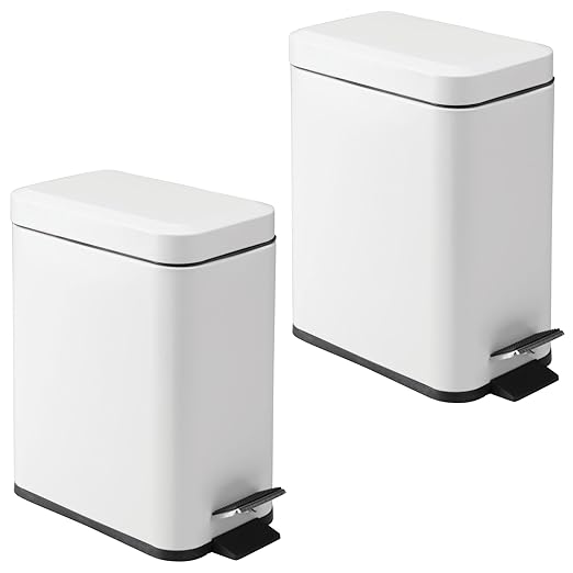 iDesign Rectangular 1.3 Gallon Bathroom Trash Set of 2-White Rectangle Step Can 5L M2