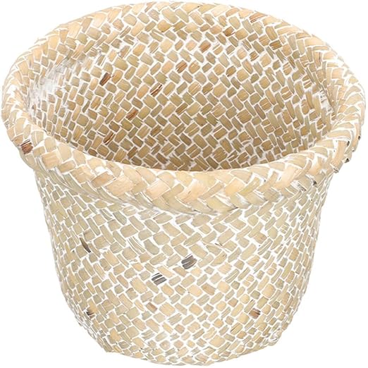 DOITOOL Retro Braided Bucket Wastebasket 7 Inch Wicker Trash can for Home Organization Decorative Storage Basket for Bathroom Office Kitchen