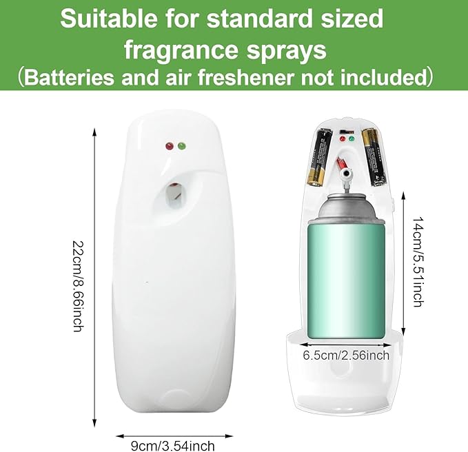4PCS Automatic Air Freshener Spray Dispenser Wall Mounted or Free Standing Battery Operated Sprayer for Bathroom Multiple Time Scent Mist Release Settings for Room Restroom Sprayer (White L)