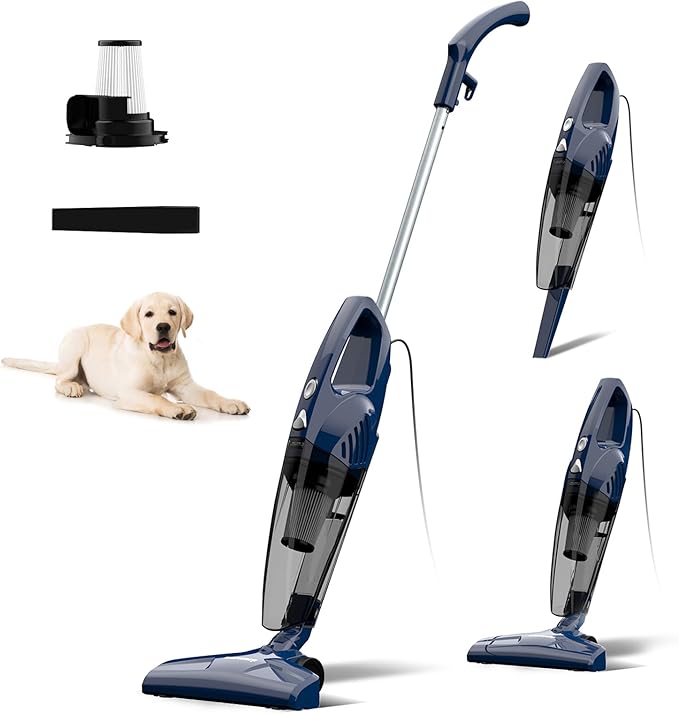 Corded Stick Vacuum for Pet Hair &amp Hard Floors - Lightweight 3-in-1 Handheld with 180°Left-Right Steering 14KPA Powerful Suction on Low-Pile Carpet HEPA Filter 16.4ft Cord 0.7L Capacity (VA00