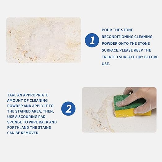Granite Polishing Powder with Sponge Wiper &amp Glove Marble Etch Remover - Professional Cleaner Compound for Granite Marble Quartz &amp Stone | Restores Shine Removes Scratches &amp Etch