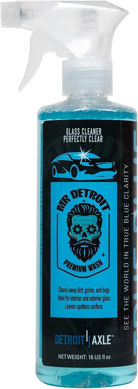 Mr. Detroit - 2pc Glass Cleaner 16oz Bottle w/Sprayer and Microfiber Towel Streak-Free Car Window Cleaning for Auto Glass &amp Household Use Remove Bugs Grime &amp Fingerprints