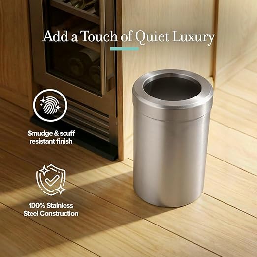 Gatco Small Bathroom Trash Can with Lid Round 3 Gallon Stainless Steel Wastebasket Under Sink Satin Nickel for Bathroom Bedroom Office (1911)