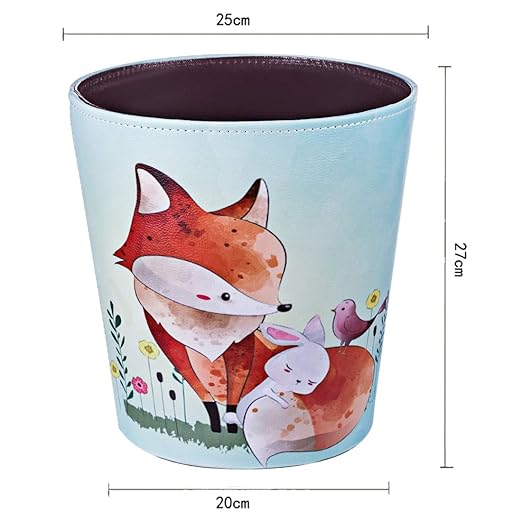10L/2.64 Gallon Trash Can Decorative Waste Basket PU Leather Waste Paper Basket Waterproof Garbage Can for Bathroom Bedroom Office Kitchen and Living Room - Fox-2
