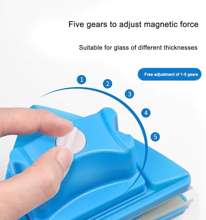Double-sided Window Cleaner Glass Wiper Magnetic Cleaning Tools 5-Gears Adjustable Magnetic Glider Washing Brush Tools for High-Rise Double Car Glazed Windows Thickness 0.3-1.2 (Blue)