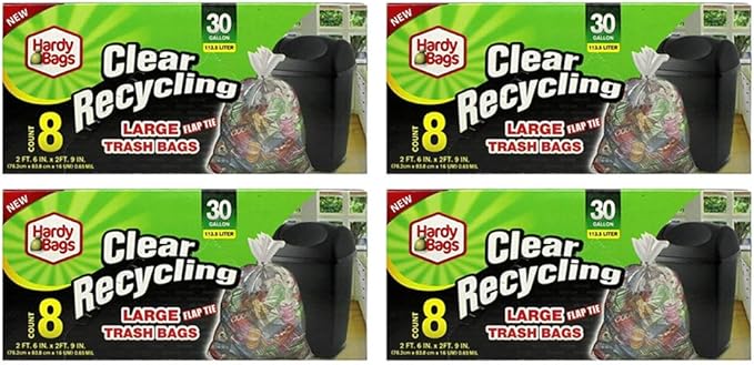 32ct Clear 30 Gallon Recycling Large Trash Bags Garbage Disposable Heavy Duty