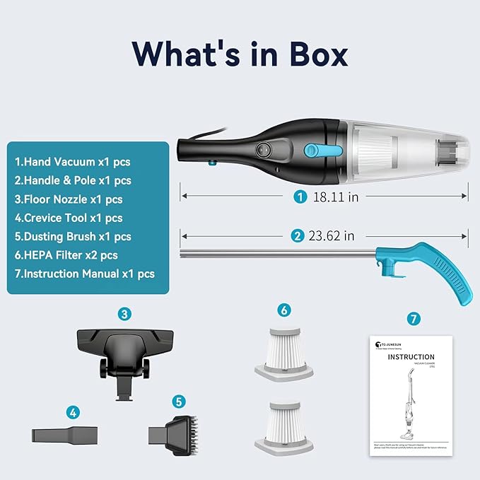Corded Vacuum Cleaner 4-in-1 Vacuum Cleaners for Home 15Kpa Power Suction Lightweight Corded Stick Vacuum with HEPA Filter Converts to Small Handheld Vacuum for Home Pet Hair Carpet Hard Floors