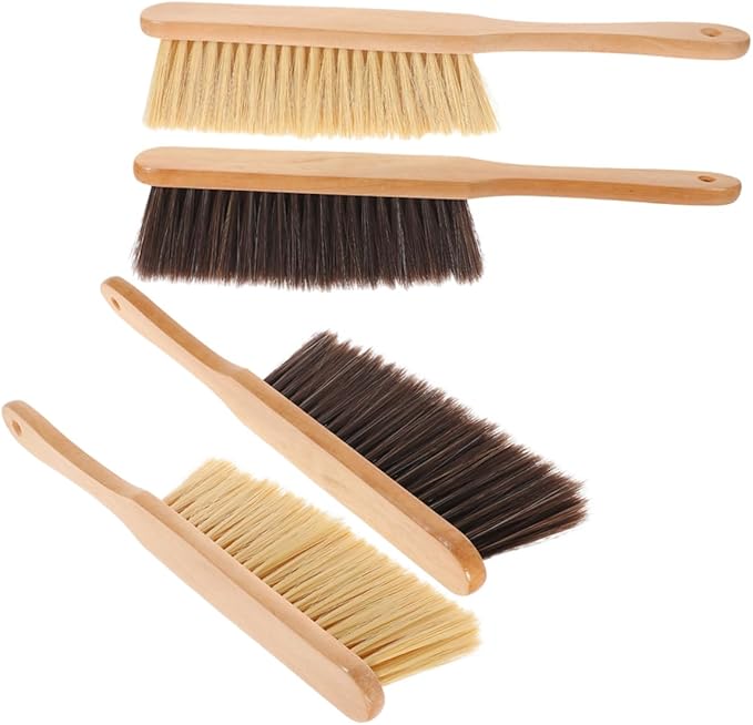 4pcs Hand Broom Brush with Extended Wooden Handle Soft Cleaning Brushes for Efficient Dust Hair Removal Furniture Beds Sofas and Crevices
