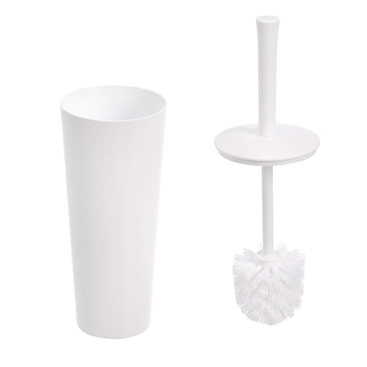 Amazon Basics Toilet Brush and Holder Set Heavy-Duty Bristle Scrub Brushes with Non-Slip Handle White 4-Pack