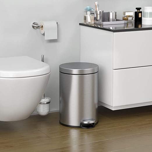 iTouchless SoftStep 3.2 Gallon Slim Bathroom Trash Can with Odor Filter &amp Removable Inner Bucket Stainless Steel 12 Liter Small Round Step Pedal Garbage Bin for Bedroom Home Office Cubicle