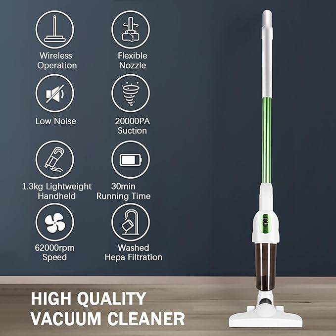 ZJchao Cordless Stick Vacuum Cleaner 20000PA Powerful Suction 2 in 1 Handle Car Vacuum with Detachable Dust Cup Crevice Brush Nozzle for Home Office Car (Silver)