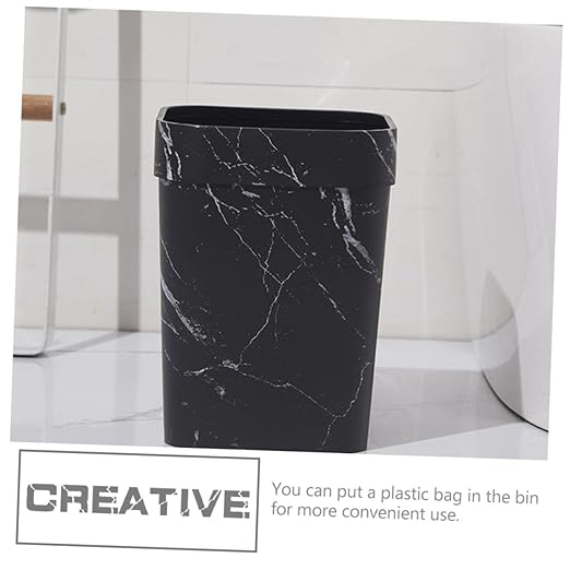 TOYANDONA Square Marble Trash Can Lidless Wastebasket for Kitchen Bathroom and Office Garbage Container Opening Stylish Home and Office Decor