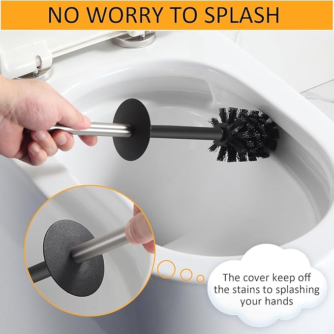 BGL Toilet Brush and Holder Set Brushed Nickel Aluminium Freestanding Toilet Bowl Cleaner Brush and Holder for Bathroom Storage and Organization Square Design Sturdy and Space Saving