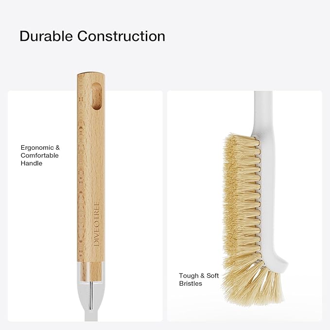 Cleaning Brush Diveotree Hard Bristle Brush for Deep Cleaning Grout Sink Cup Teapot Bottle Blender Multi-Purpose Brush wih Long Handle for Kitchen (White-2Pack)