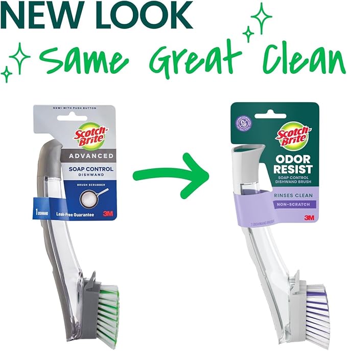 Scotch-Brite Odor Resist Soap Control Dishwand Brush Non-Scratch Cleaning Brush with Scraper Stands Upright 4-Pack