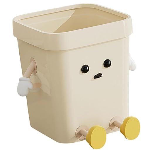 Cute Trash Can 16L Cute Cartoon PP Plastic Trash Can with Eyes Hands &amp Legs Open Top Waste Basket for Kitchen Bathroom Office Decor.