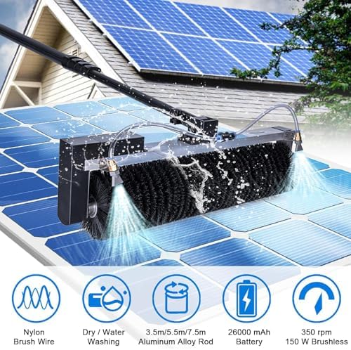 Glass Cleaning Brush Home Water Fed Telescopic Pole Kit Solar Panel Brush Rotating for Photovoltaic PanelTelescopic Rod Cleaning Machine for Solar Panels and Windows Electric Roller Brush