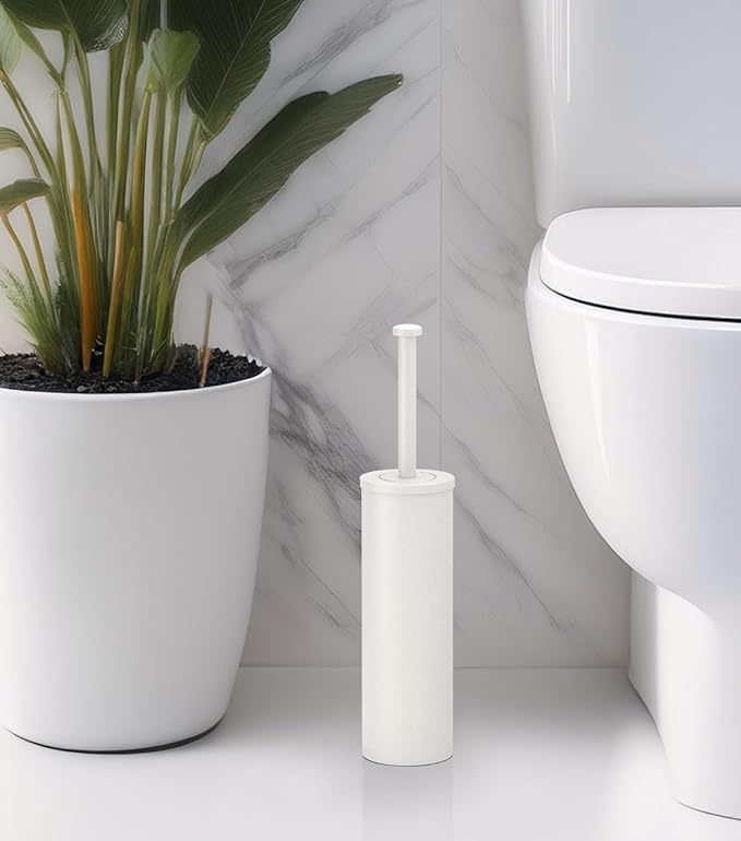 Gatco 1481W Latitude II Toilet Brush Holder Freestanding Bathroom Toilet Brush Set Matte White