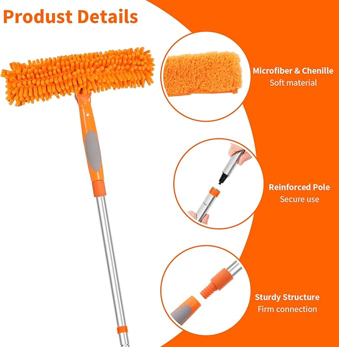 152'' Window Cleaning Kit 2 in 1 Window Squeegee with Extension Poles Window Cleaner Tools for Indoor/Outdoor High Window Car Glass