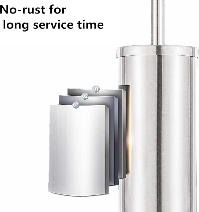 Chrome Toilet Plunger with Holder Bathroom Metal Canister Holder Drip Cup Heavy Duty Deep Cleaning Silver