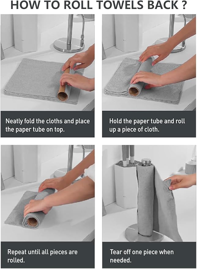 Fantasticlean Microfiber Cleaning Cloth Roll -60 Pack Tear Away Microfiber Towels 12 x 12 Reusable Washable Scratch Free Ultra Absorbent for All-Around Cleaning Supplies (Grey &amp DimGrey)