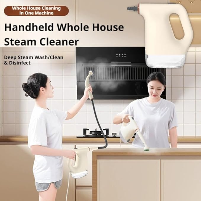 Handheld Steam Cleaner with 6 Accessories 20-Second Fast Heat-Up High-Pressure Steam Machine Multi-Purpose Portable Steamer for Kitchen Grease Bathroom Tile Grout Car Detailing Beige