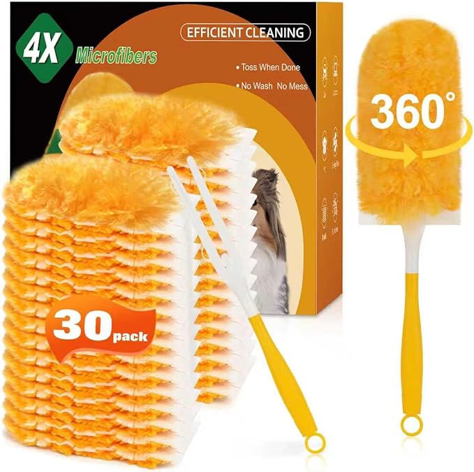 360° Heavy Duty Duster Refills for Swiffer Duster30 Pack &amp 1Handle 4X Faster Electrostatic Deep Duster Kit for Cleaning Pet Hair Blinds &amp Car VentsLasts 2+ Months Eco-Friendly &amp Gift-