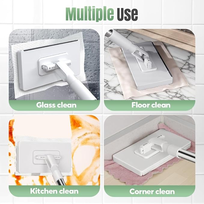 Mini Mop with One-Click Cloth Change Locking Head for Wet &amp Dry Cleaning Long Handle for Multi-Surface Use