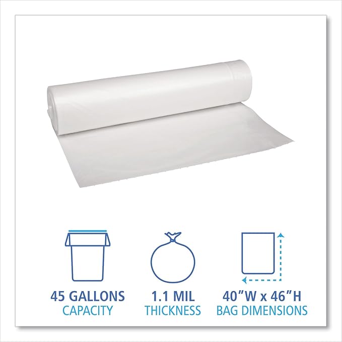 Extra Heavy-Duty 45 Gallon Clear Trash Bags 1.1 Mil Heavy Duty Garbage Bags 40 x 46 100 Count