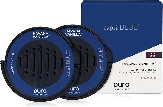 Capri Blue Pura Car Diffuser Refills - Includes 2 Car Air Freshener Pura Scent Diffusers - Long Lasting Air Freshener - Refills Only - Notes of Tobacco Bergamot &amp Sandalwood (Havana Vanilla 2 Pa