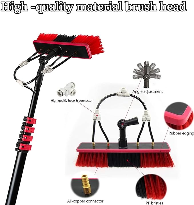Window Cleaning Pole Water Fed Washing Set Equipment Extension Pole Cleaning for Trucks Windows Cleaning Photovoltaic and Solar Panels (35cm Brush Head 12FT/3.6m)