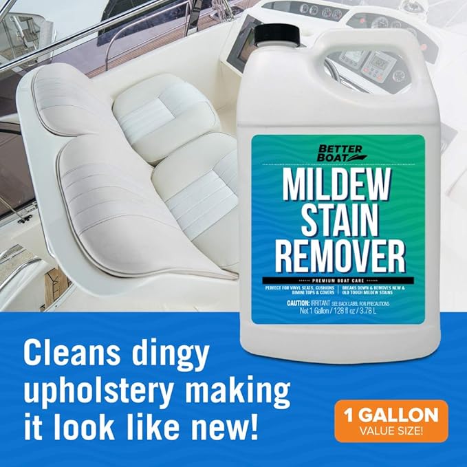 Better Boat Mold and Mildew Stain Remover 1 Gallon for Fabric Vinyl Tile Grout Removes Mold Stains on Boat Seats Bathroom Shower Patio Furniture Carpet Canvas