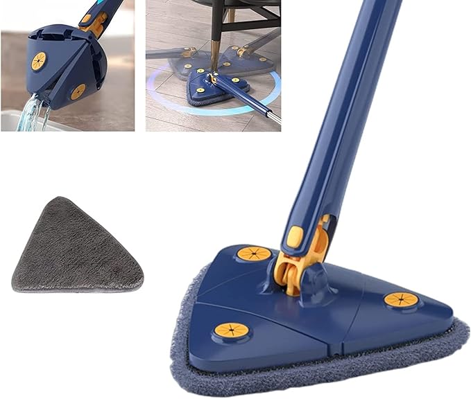 360°Rotating Adjustable Cleaning Mop Triangle Cleaning Mop with Automatic Water Squeezing Telescopic Rotating for Walls Windows (A) 1PCS 12027(A)