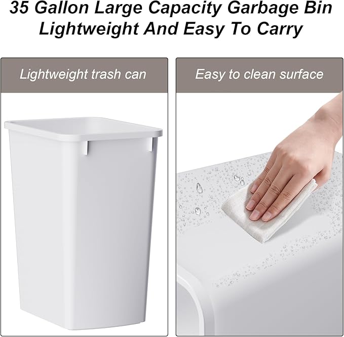 ROOMTEC 35QT Kitchen Trash Can Sturdy and Lightweight Slim Trash Can Trash Cans for Kitchen Workspace Bathroom Office Easy to Clean 2-Pack White