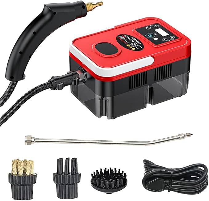 Handheld Steam Cleaner 1600w High-Pressure and High-Temperature Steam 3 Adjustable Speeds for Multi-Functional Cleaning 1200ml Large-Capacity Water Tank (Red)