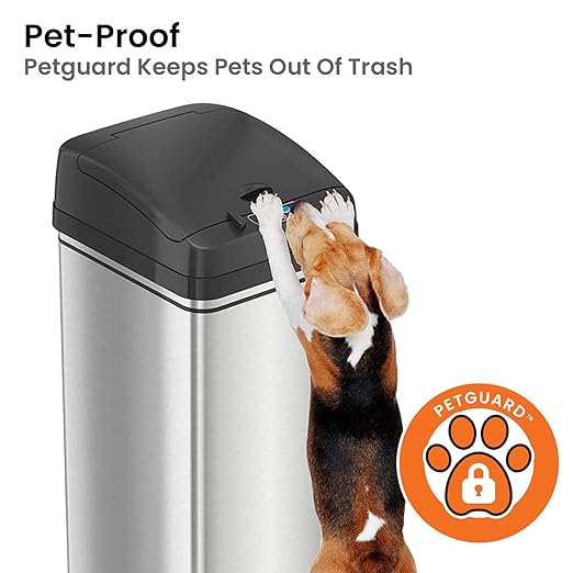 iTouchless 13 Gallon Dog Proof Trash Can with Odor Filter Motion Sensor Stainless Steel Kitchen Trashcan Garbage Bin for Home Office Bedroom Work Living Room Garage Large Capacity Slim Wastebasket