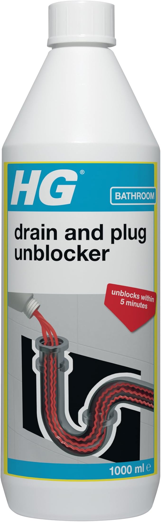 Plug Hole &amp Drain Unblocker Cleaner by HG Cleaning Products Effectively and Fast Removes Blockages &amp Cleans Blocked Drains Pipes in Sinks or Shower Traps - 1 Litre (139100106)