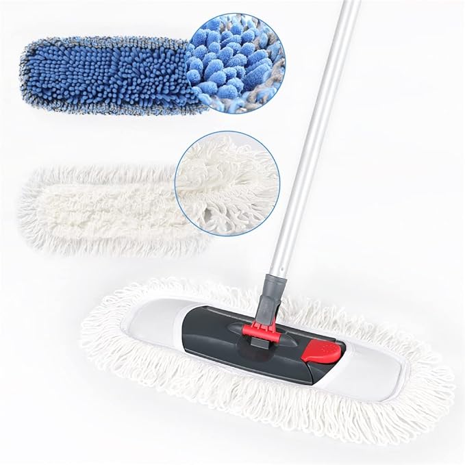Microfiber Mop with Adjustable Stainless Steel Handle Pad for Kitchen Bedroom Cleaning