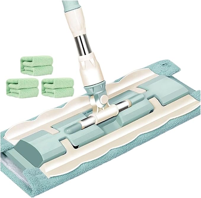 Flat Mop Floor Telescopic with Large Microfiber Pads Spin 360 Degree Handle Home Windows Kitchen Cleaner Wood Tile(Green 4 Mop Cloths)