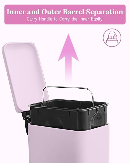 1.3 Gallon Trash Can with Removable Inner Bucket Pink Trash Can with Soft Close lid Stainless Steel Step Pedal Garbage Can for Bathroom Living Room