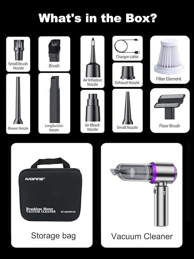 Vacuum/Air Duster 80000RPM Super Power Mini Car Vacuum Cleaner 4-in-1 air Blower Gun Air Duster &amp Air Blower &amp Pump Hand Electric air Duster Handheld dust Blower Blower Cordless (Purple)
