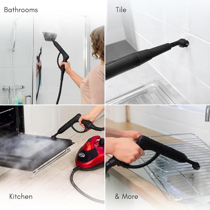 Ewbank Dynamo Steam Cleaner for Chemical-Free Cleaning Multipurpose with Attachments Portable Multi-surface For Carpets Tiles Bathrooms Floors and More Red SC1000