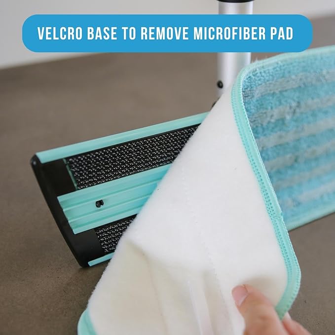 Don Aslett's 12 Mop with 2 Reusable Microfiber Pads (Aqua) Bathroom or Kitchen | 360° Rotating Head | Machine Washable | Extending Pole
