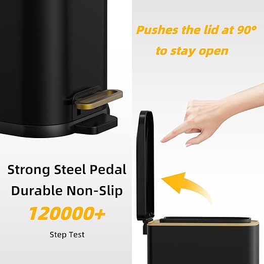 Bathroom Trash Can with Soft Close Lid 15L/ 4 GallonRectangular Trash Can with Removable Wastebasket Step Pedal Slim Wastebasket for Bedroom Home OfficeB