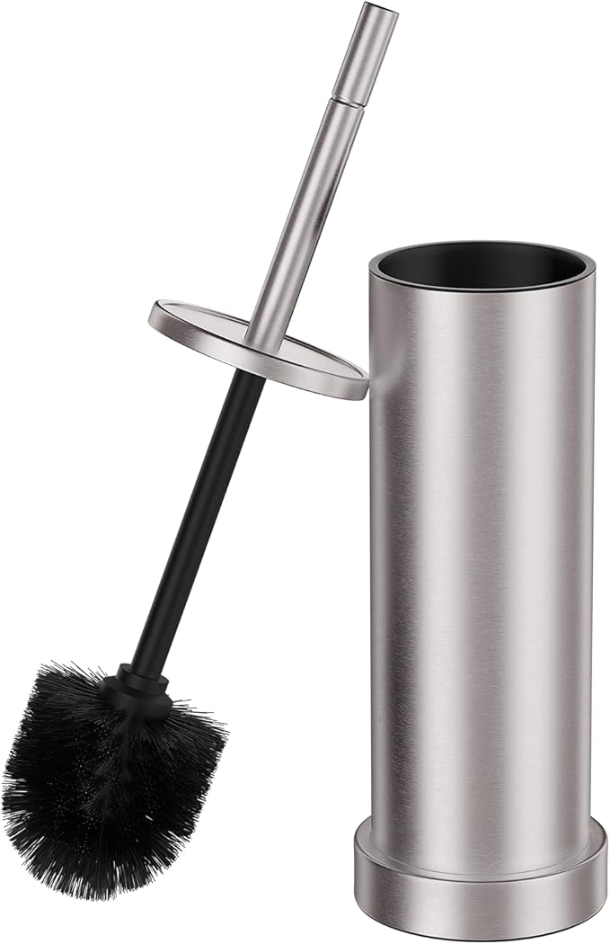Brushed Nickel Toilet Brush and Holder Set 304 Stainless Steel Toilet Brush for Bathroom Heavy Duty Toilet Bowl Brush with Holder Removable Inner Bowl and Splash Protection Long Handle
