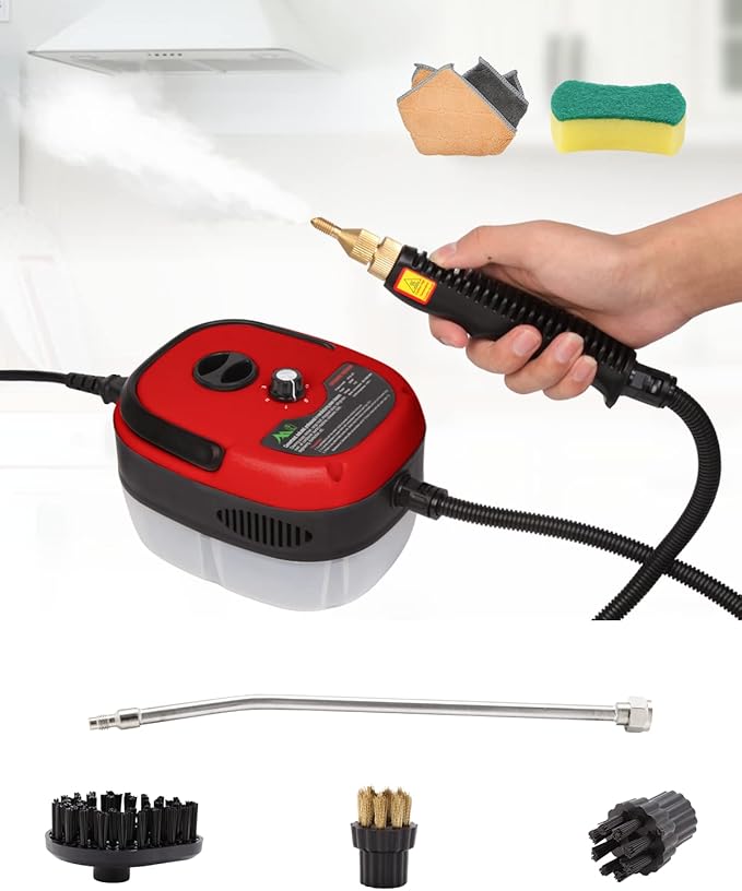 Handheld Steam Cleaner 2500W High Pressure Steam Cleaner with 3 Brush Heads Towel Sponge Steam Cleaners for Home Use High Temperature Fast Heating Steamer for Cleaning KitchenBathroomFurniture