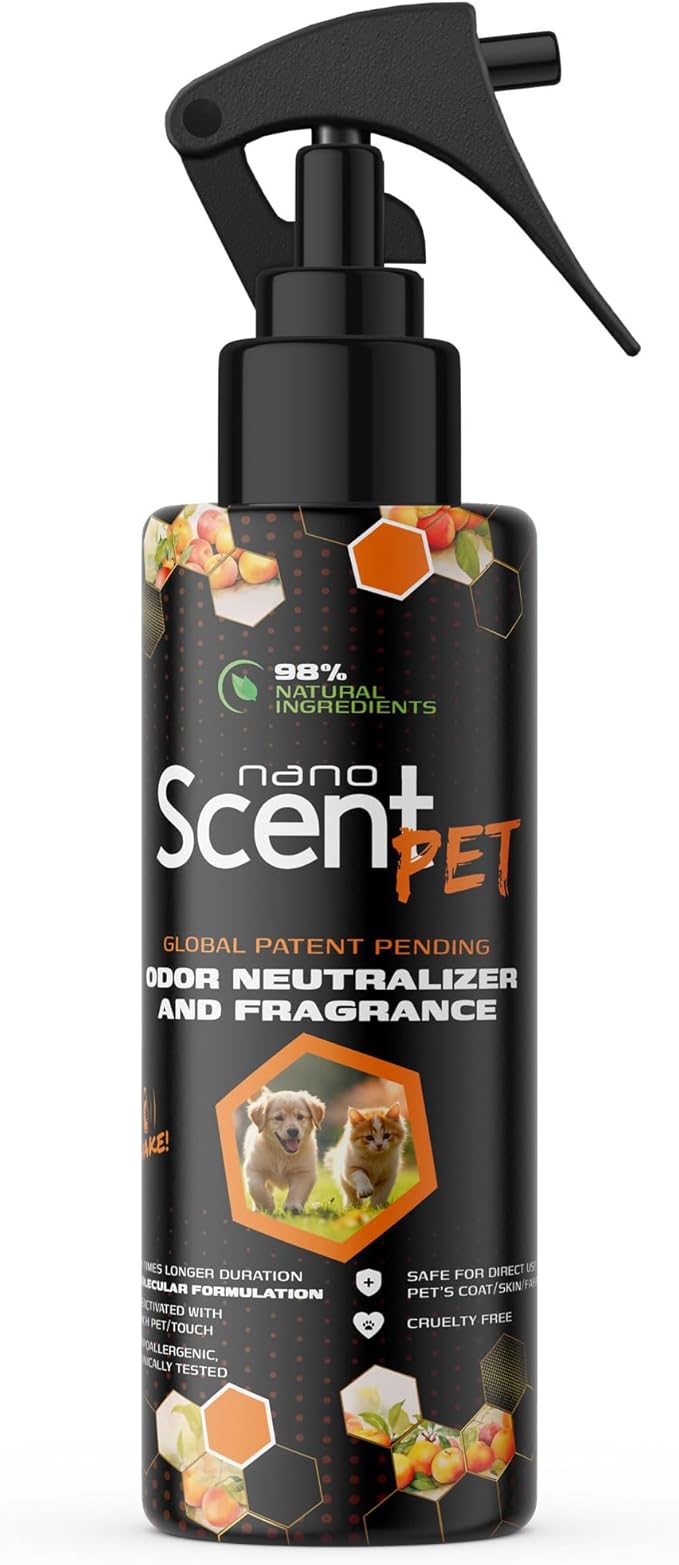 PET Odor Neutralizing Pet Freshening Spray Nano-Activated 98% Natural Alcohol-Free Grooming Spray for Dogs Cats &amp Fabrics Long-Lasting Touch-Release Fragrance - Sweet Jazz (200mL)