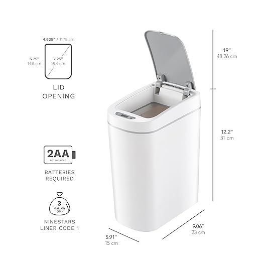 Automatic Motion Sensor Bathroom with Covered Trash Can One Smart Plastic Trash Cans Suitable for Bathrooms Offices Bedrooms Living Rooms (White-2 Pack)