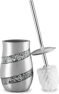 Creative Scents Silver Mosaic Toilet Brush and Holder Set - Toilet Bowl Brush and Holder Sturdy Toilet Cleaner Brush with Stainless Steel Handle Bathroom Toilet Scrubber Brush with Decorative Holder