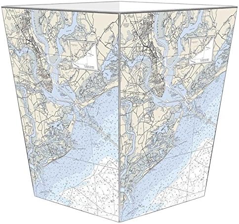Marye-Kelley- Charleston Nautical Chart Wastepaper Basket Decoupage Wood Decorative Wastebasket for Kitchen Bathroom Bedroom Living Room Handmade Made in The USA